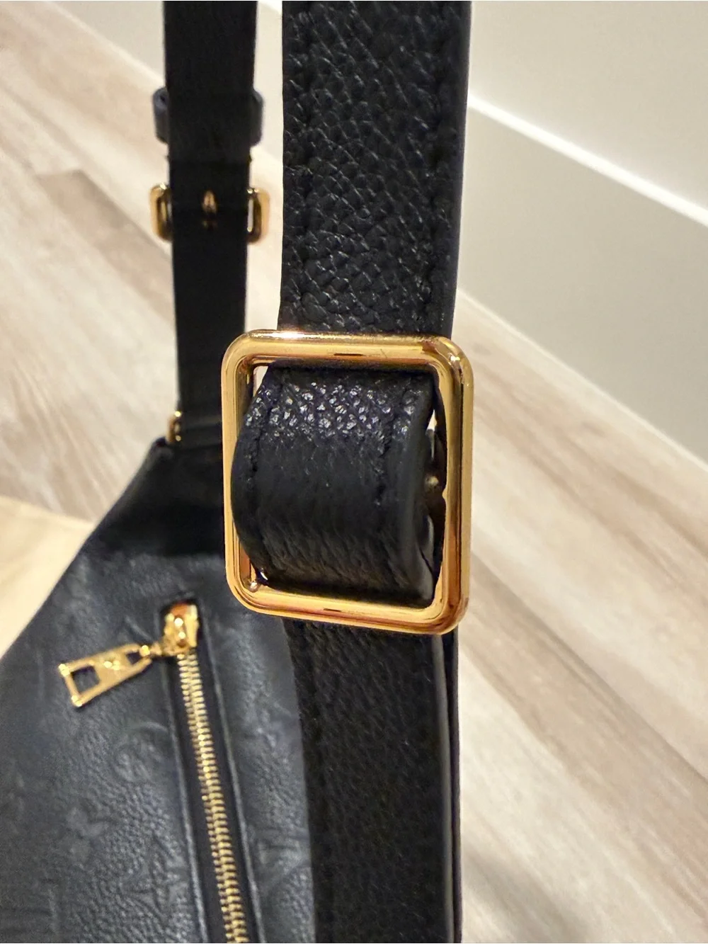 Louis Vuitton Black Monogram Embossed Crossbody Belt Bag with Gold Hardware